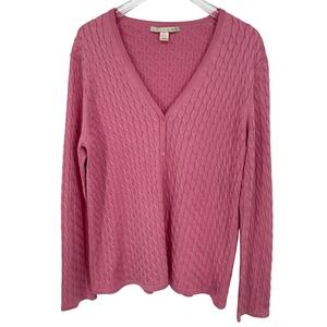 Belford‎ Cardigan Sweater Womens XL 100% Silk Pink Cable Knit Preppy Classic